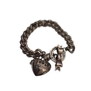 Juicy Couture Vintage Y2K Chunky Silver Charm Bracelet Heart Locket Bow Clasp